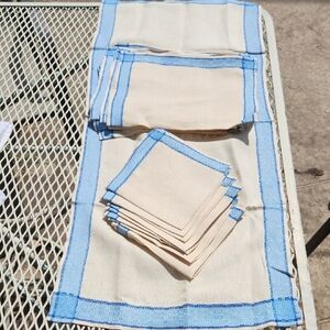 Vintage Blue and Off White Table Linen Set
